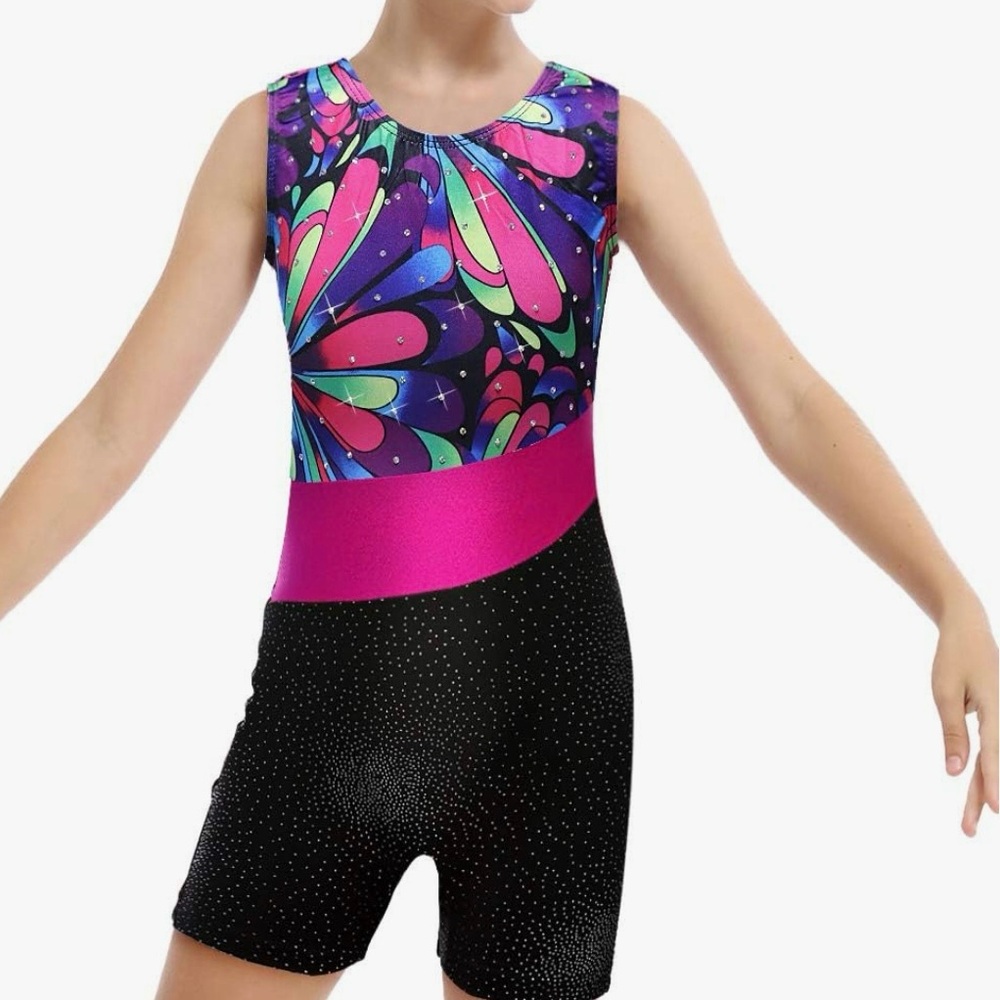 Abstract Dazzling Sparkle Scoop Neck One Piece Leotard Gymnastics Biketard